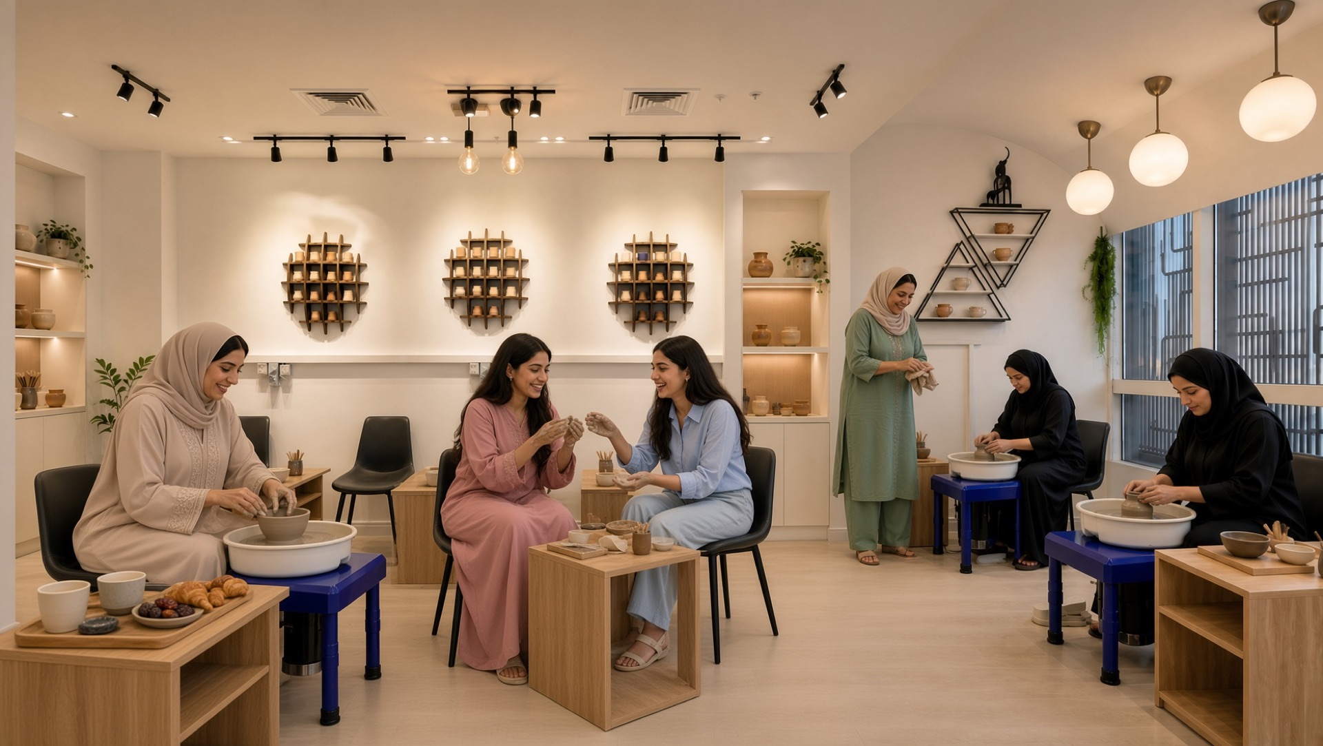 سيدات في ورشة تشكيل الفخار في AYADI Arts Center
